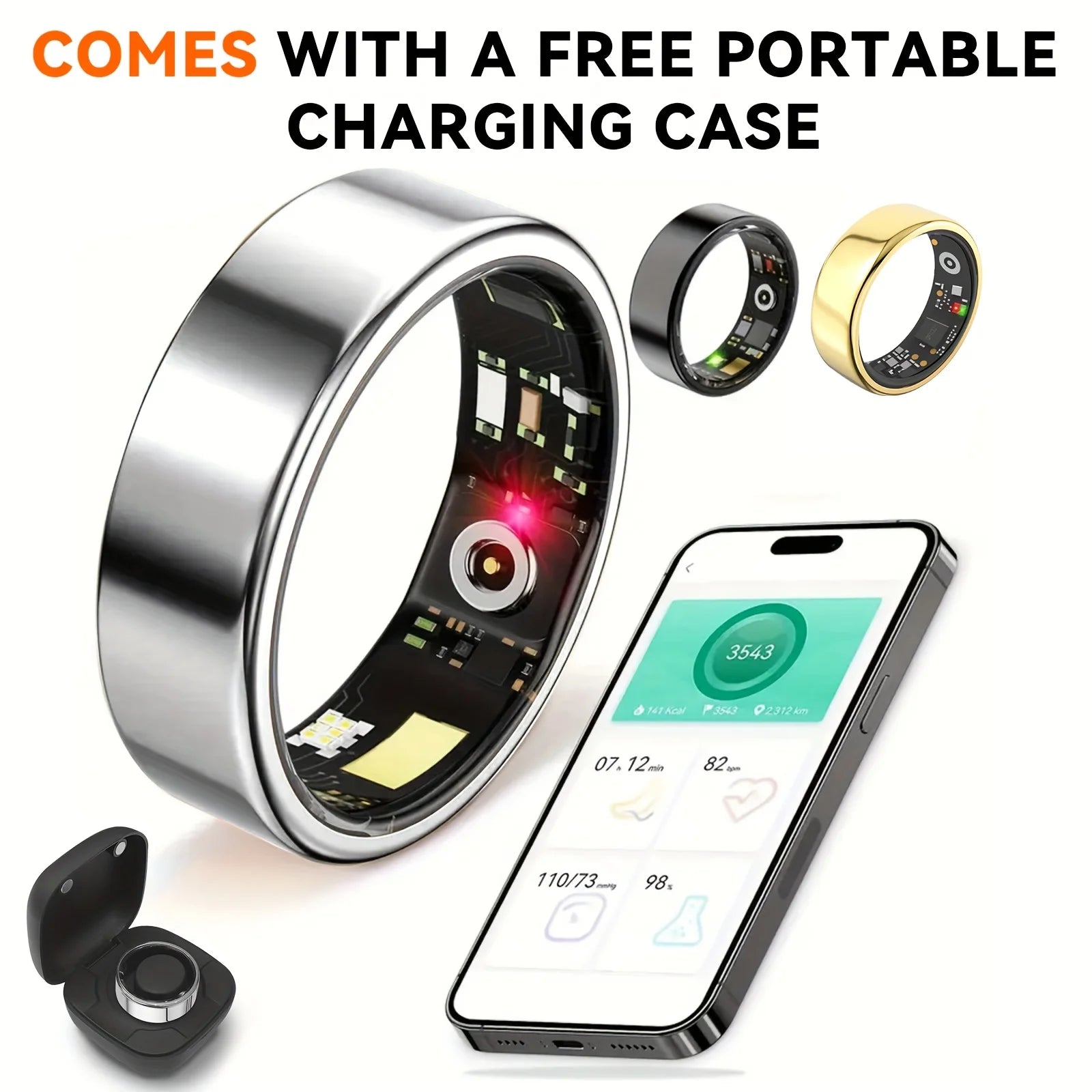 Smart Ring – Heart Rate, Blood Pressure, Sleep & Motion Tracking, IP68 Waterproof, Unisex Gift