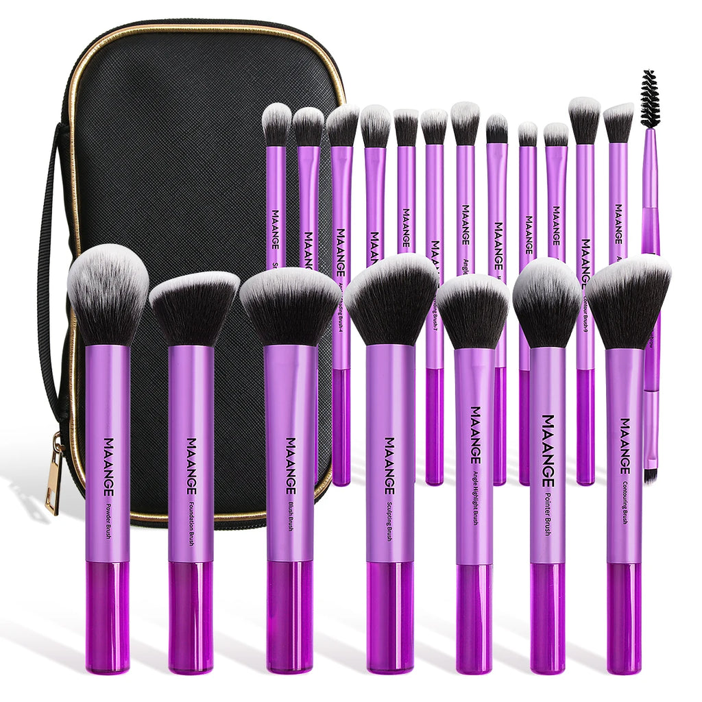 MAANGE 20PCS Makeup Brush Set – Powder, Eyeshadow, Foundation, Eyebrow, Contour, Blending, With Travel Bag