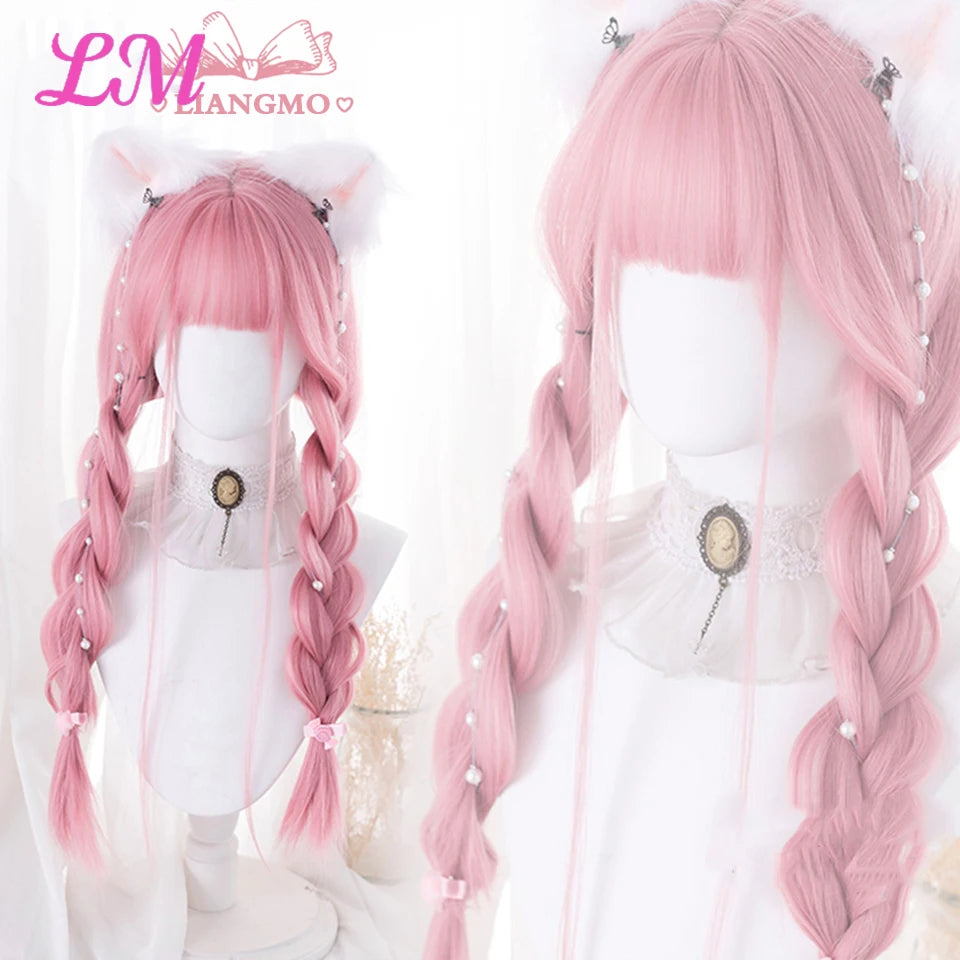 LM Cosplay Wig – 24" Long, Straight Pink, Bangs, Heat-Resistant