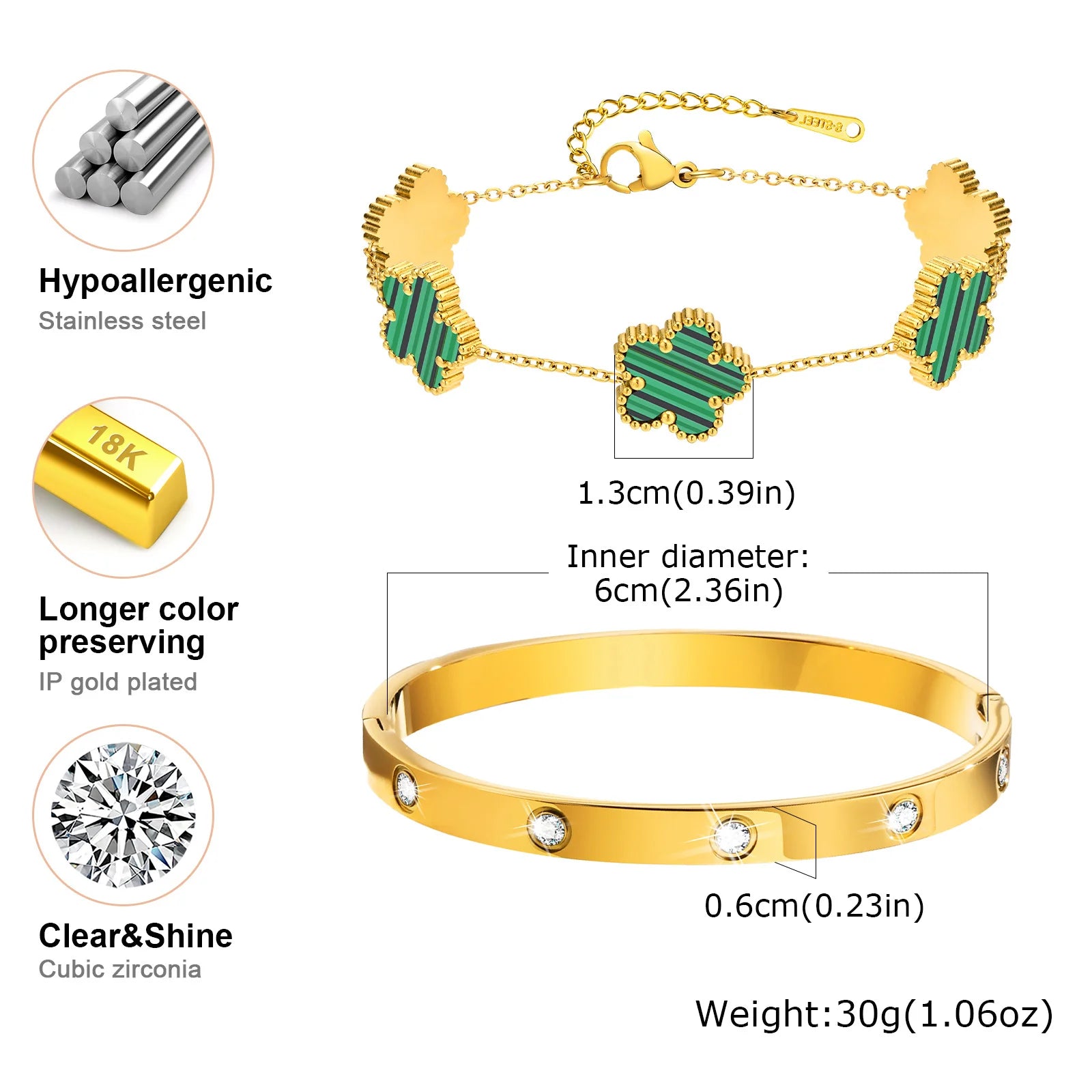 13mm Clover Stainless Steel Bracelet Set – Women’s Gift