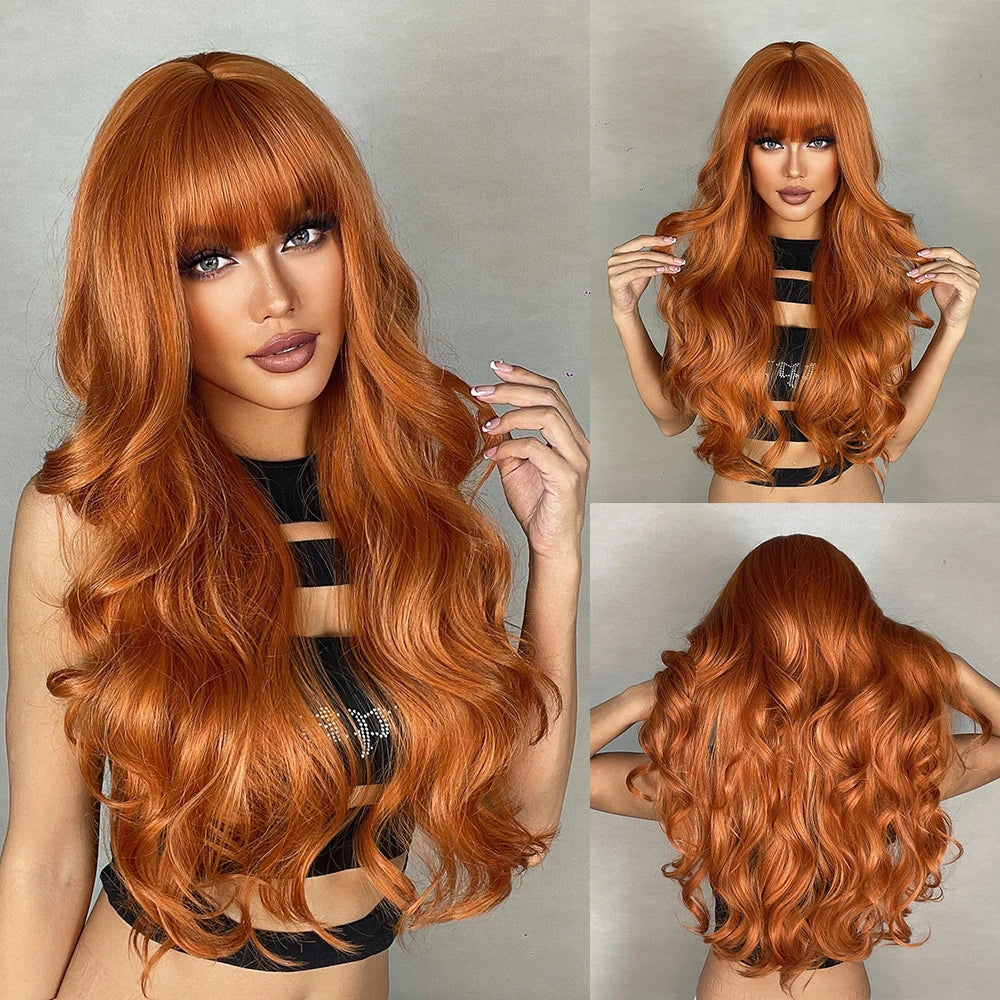 Red Synthetic Wig – Long Wavy, Natural Hairline, Heat-Resistant, Daily/Party/Cosplay