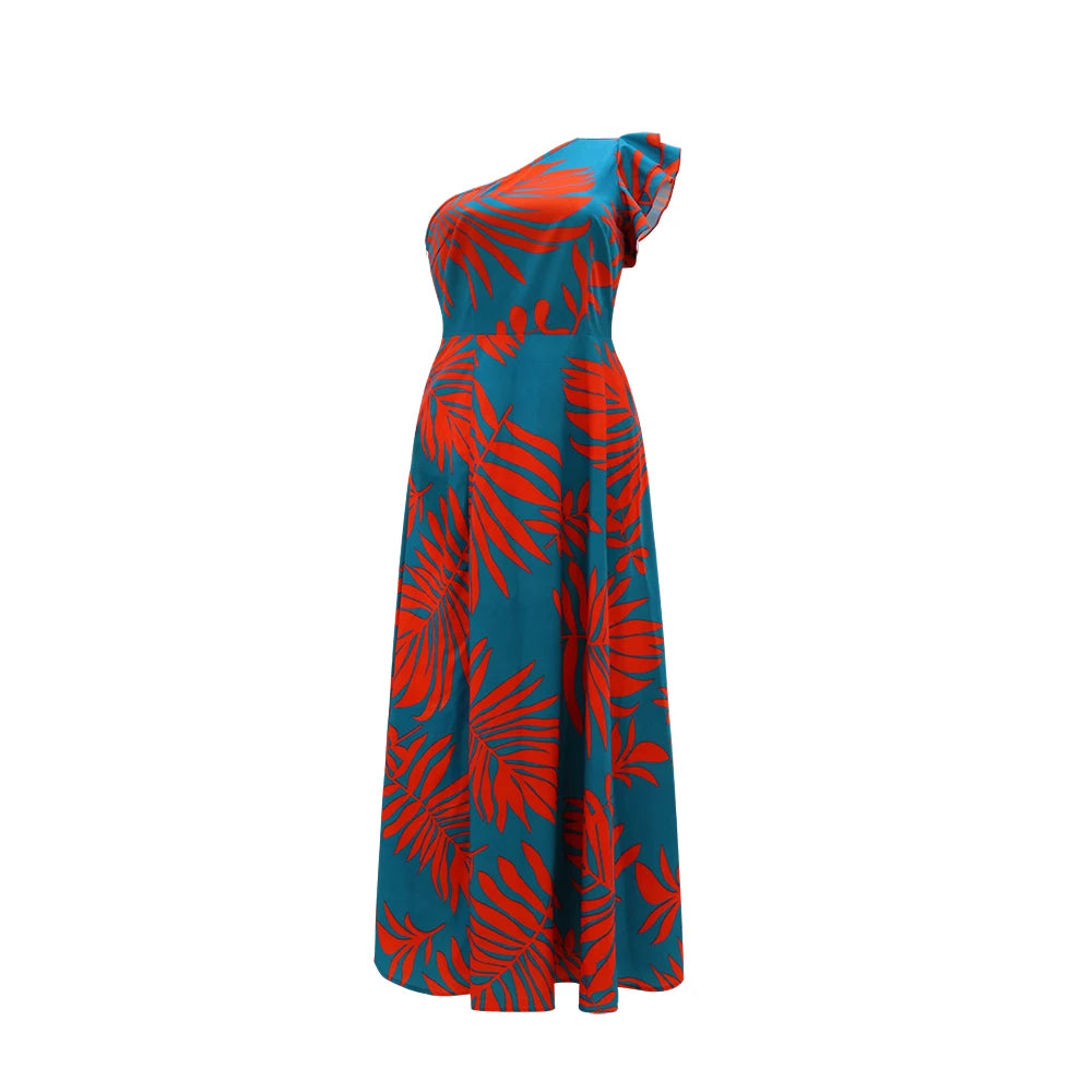 One-Shoulder Tropical Maxi Dress for Women