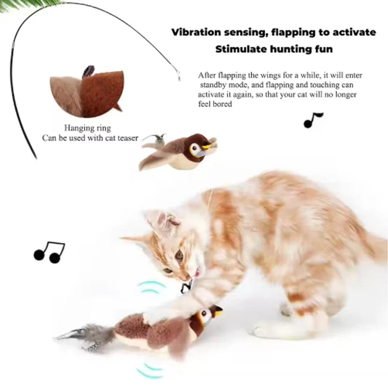 Interactive Plush Bird Toy – Rechargeable, Chirping & Flapping, Touch-Activated for Cats & Dogs