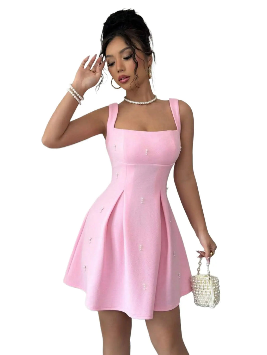 Summer Women Pink Pearl A-Line Dress