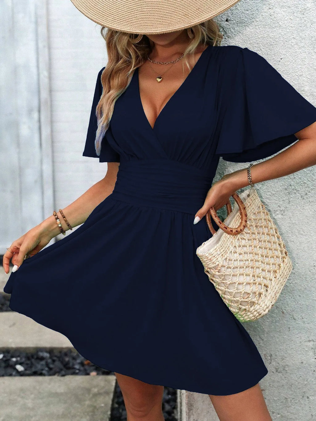 Women’s Summer V-Neck Ruffled Bodycon Dress