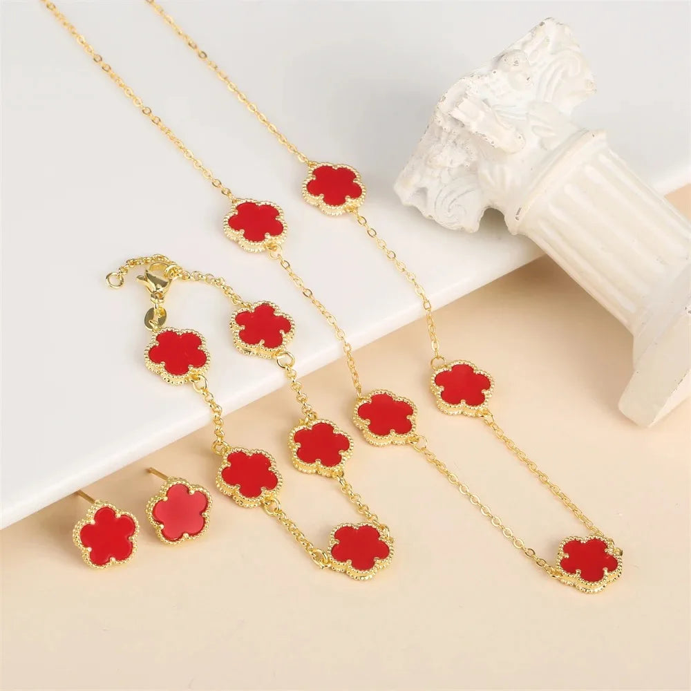 Five-Leaf Flower Jewelry Set – Bracelet & Necklace for Women