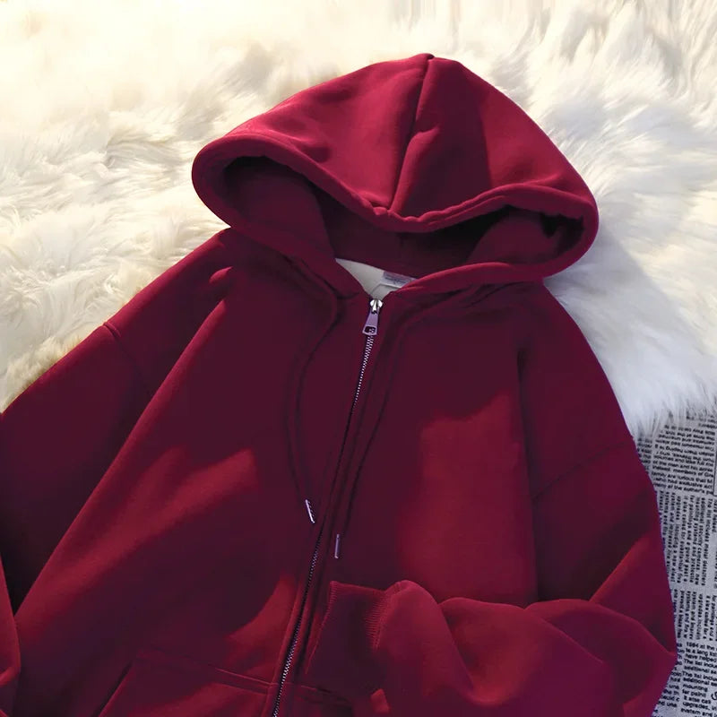 Hoodie Femme Oversize – Épaissie, Zippée, Coton/Polyester, Polaire, Style Décontracté