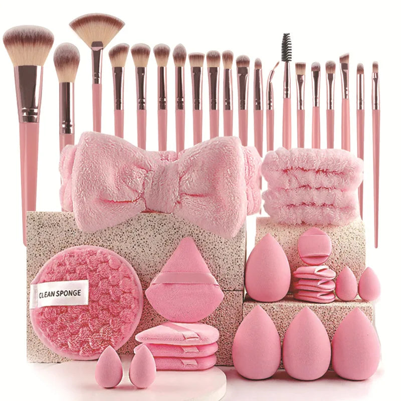 56PCS Makeup Brush Set – Full Face, Eyeshadow Blending, Includes Beauty Sponge, Chocolate Color