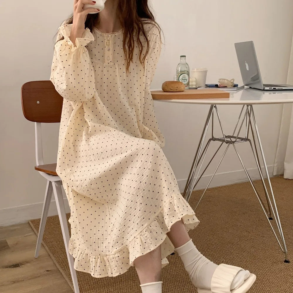 Ladies’ Korean-Style Long Sleeve & Pants Pajama Set – Loose Homewear