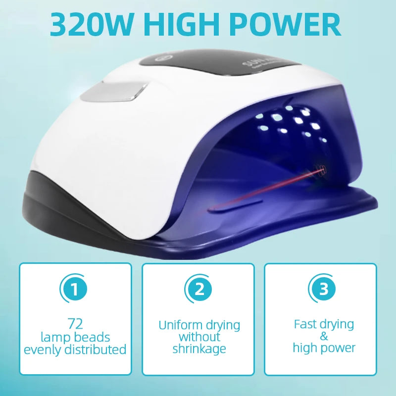 320W SUN X19 MAX Nail Lamp – 72 LEDs, UV/LED, Gel Polish Curing, Large LCD Touch Screen