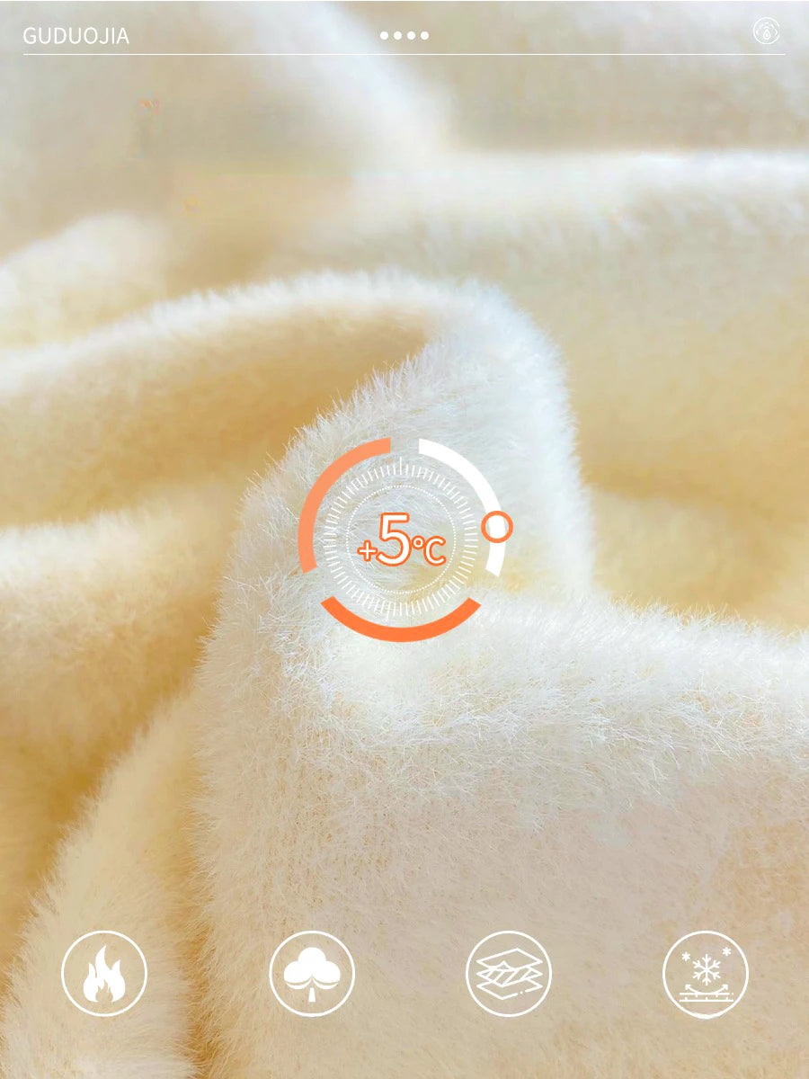 Pull Femme Col Roulé – Hiver , Rétro, Doublure Velours, Tricot Épaissi, Haut Thermique