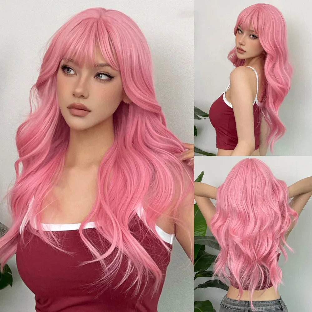 Black Synthetic Wig – Long Wavy, Middle Part, Heat-Resistant, Party & Daily Use