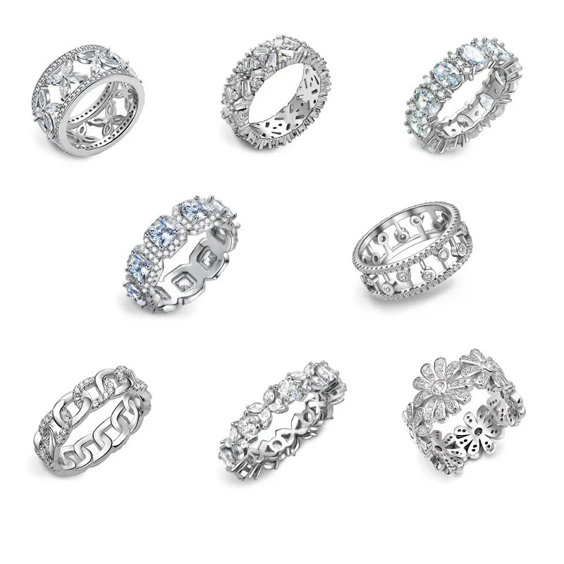S925 Sterling Silver Double Layer Cross Full Diamond Ring Minimalist Stackable Statement Finger Jewelry for Women