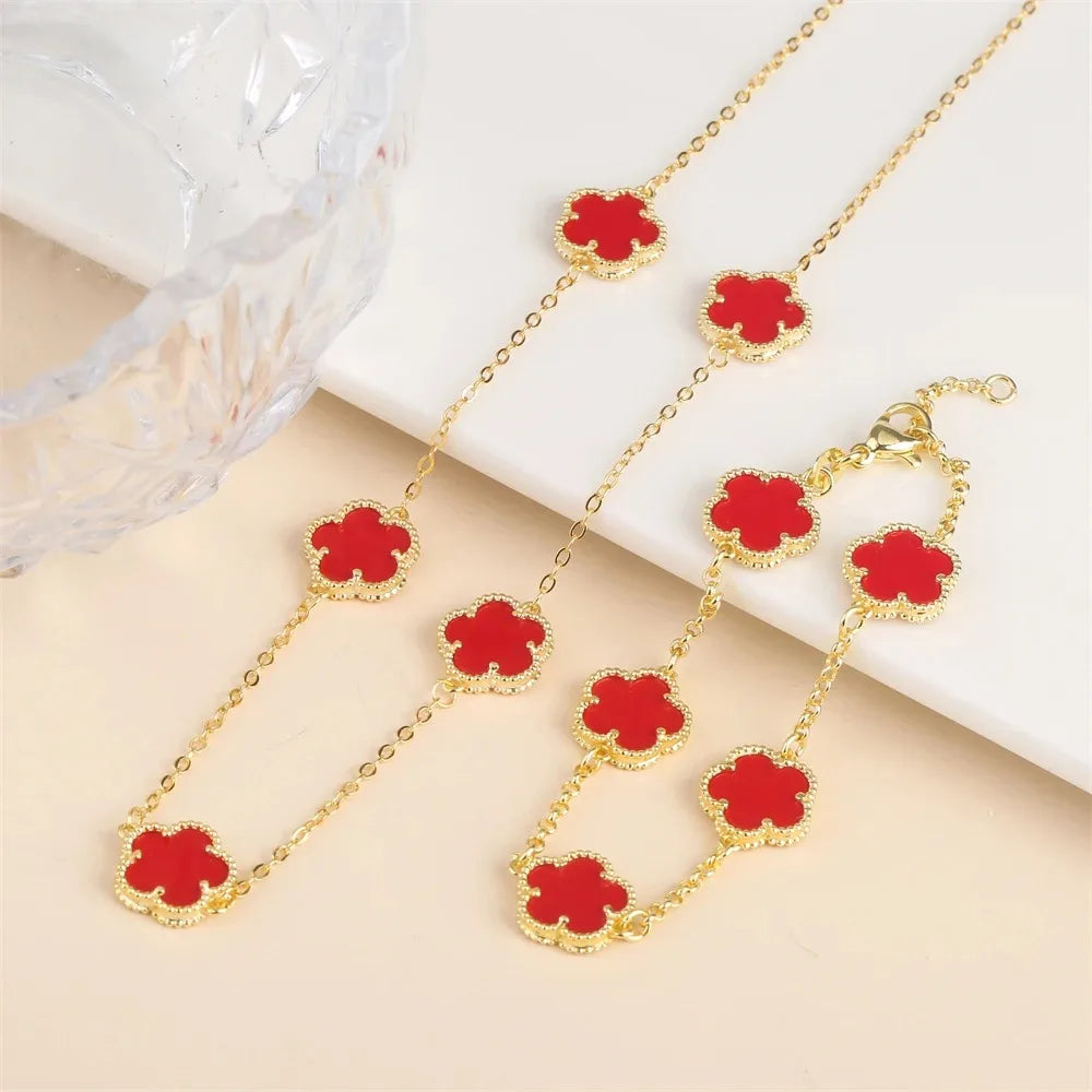 Five-Leaf Flower Jewelry Set – Bracelet & Necklace for Women