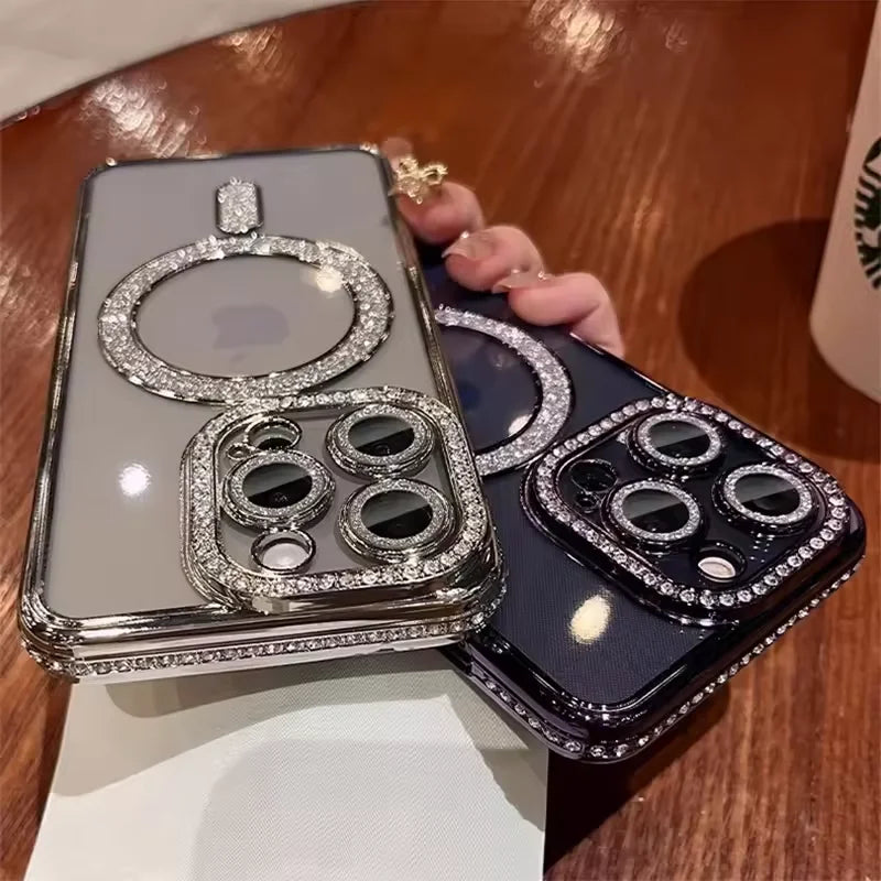 Glitter Diamond Transparent iPhone Case – Magnetic Wireless Charging Compatible