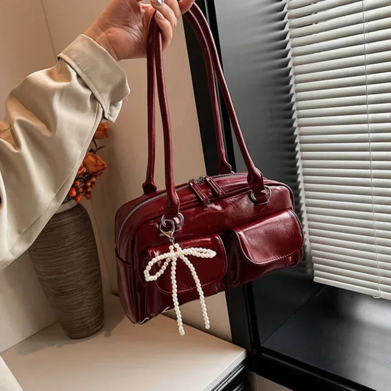Glossy PU Shoulder Bag – Fashionable Versatile Handbag for Women