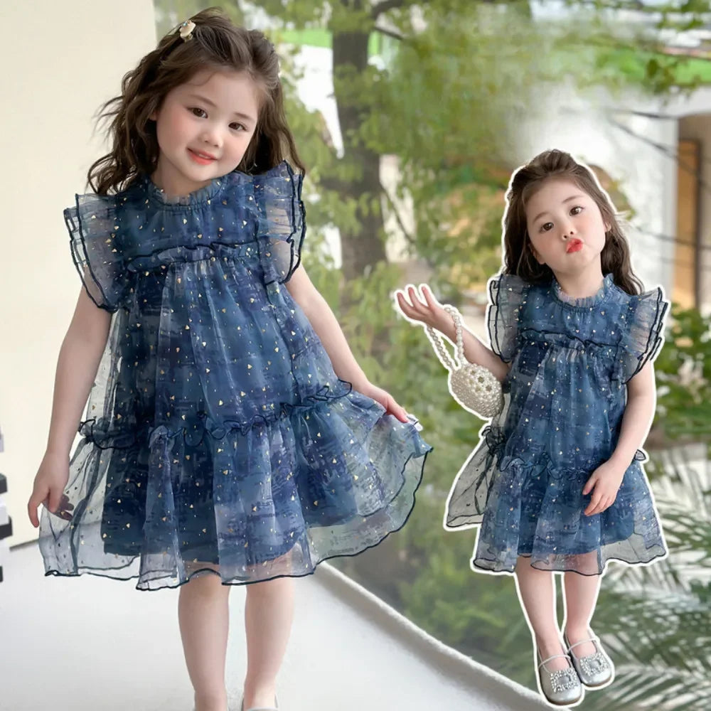 Bear Leader Girls Summer Dress – Sleeveless, Sequins Mesh, Princess Style, Birthday Party Dress