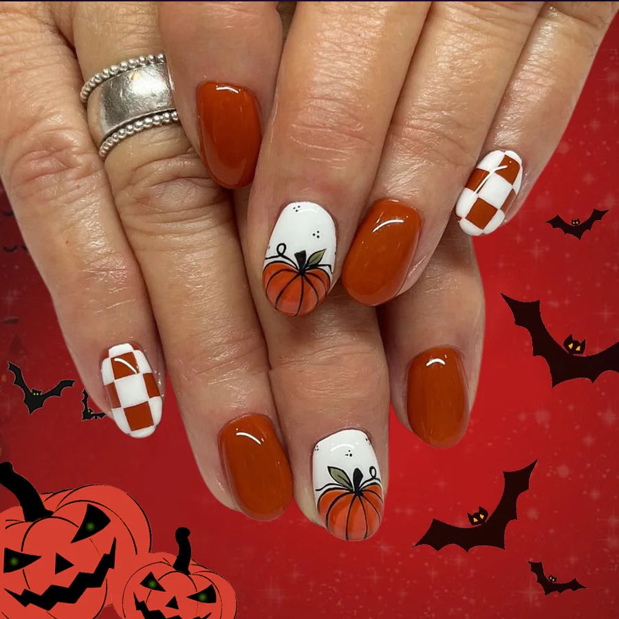 24pcs Matte Almond Press-On Nails with Rose Leaf Design