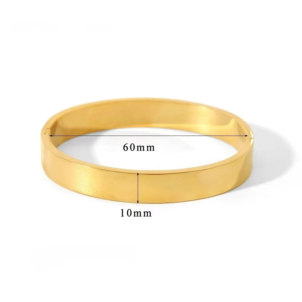 Oval Smooth Stainless Steel Bangle. 18k Gold Color Charm Jewelry Gifts Wholesale