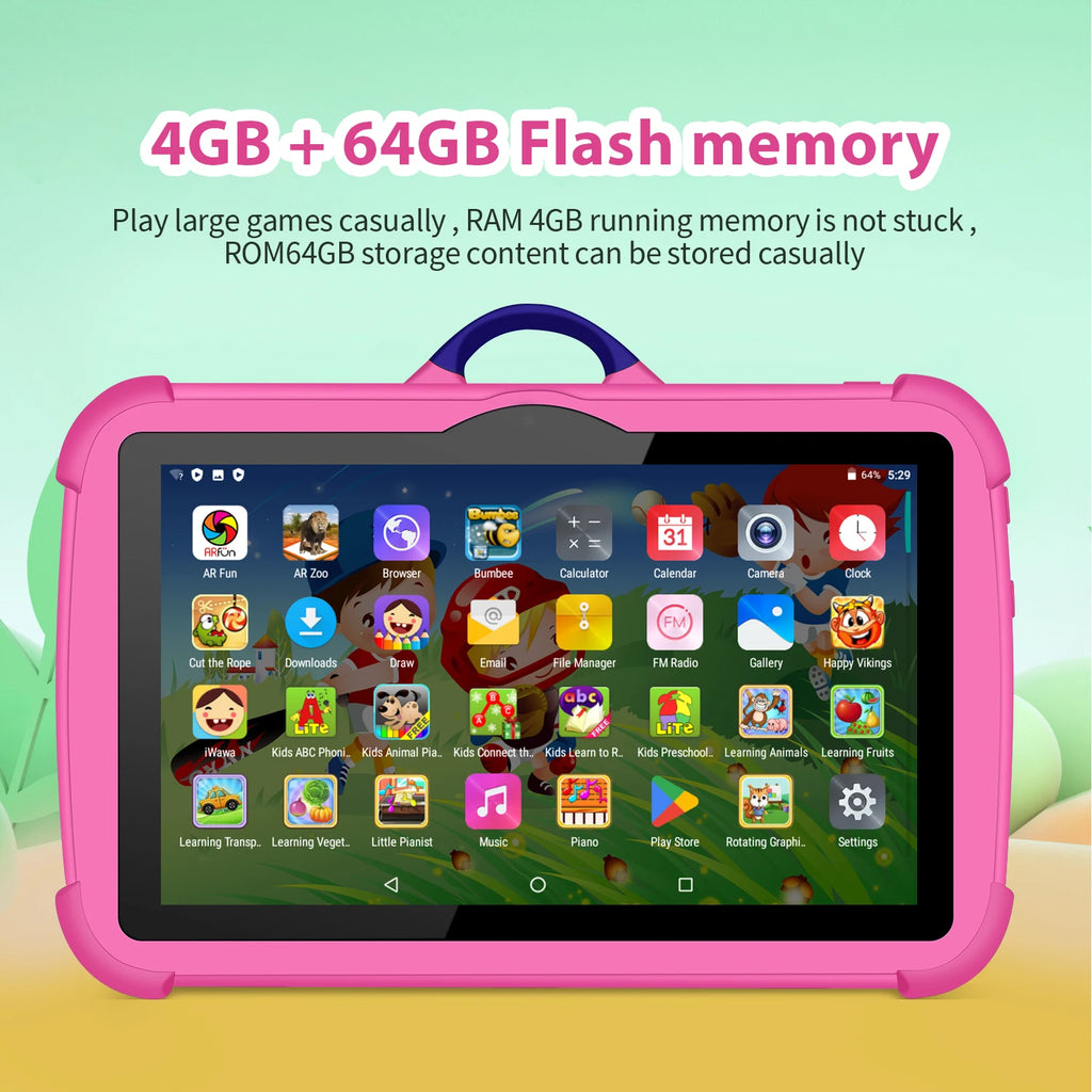 Kids Cartoon Tablet – 7", Quad-Core, 4GB RAM, 64GB ROM, Android Educational Gift