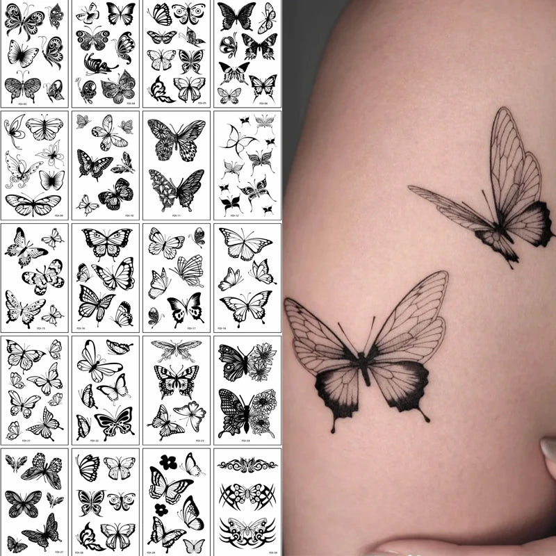 Black Butterfly Temporary Tattoos – 30PCS, 3D, Waterproof, for Arms & Legs