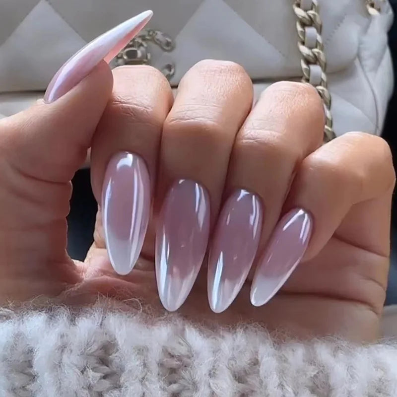 Medium Acrylic Almond Fake Nails – Removable Press-On, French Style, Europe/USA Design