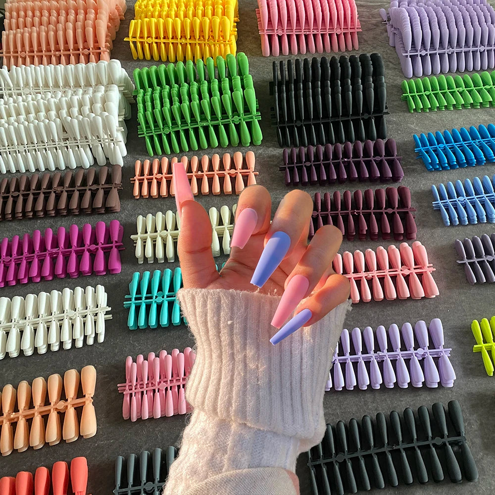 120PCS Coffin Press-On Nails – Random Colors, Matte, Short & Long, Full Cover