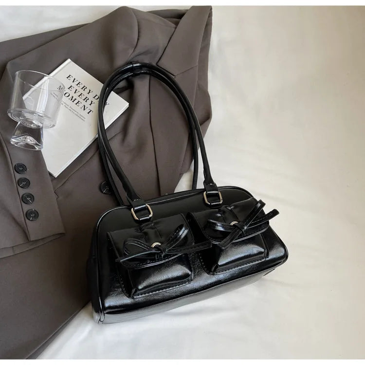 Glossy PU Shoulder Bag – Fashionable Versatile Handbag for Women