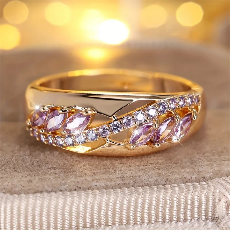 Vintage Rose Gold Purple Cubic Zirconia Engagement Ring
