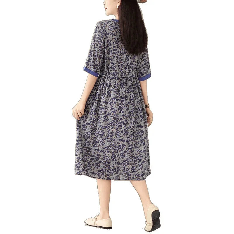 Summer Korean-Style Floral Belted V-Neck Dress