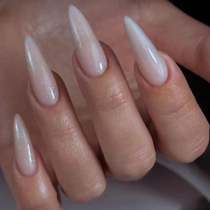 Medium Acrylic Almond Fake Nails – Removable Press-On, French Style, Europe/USA Design