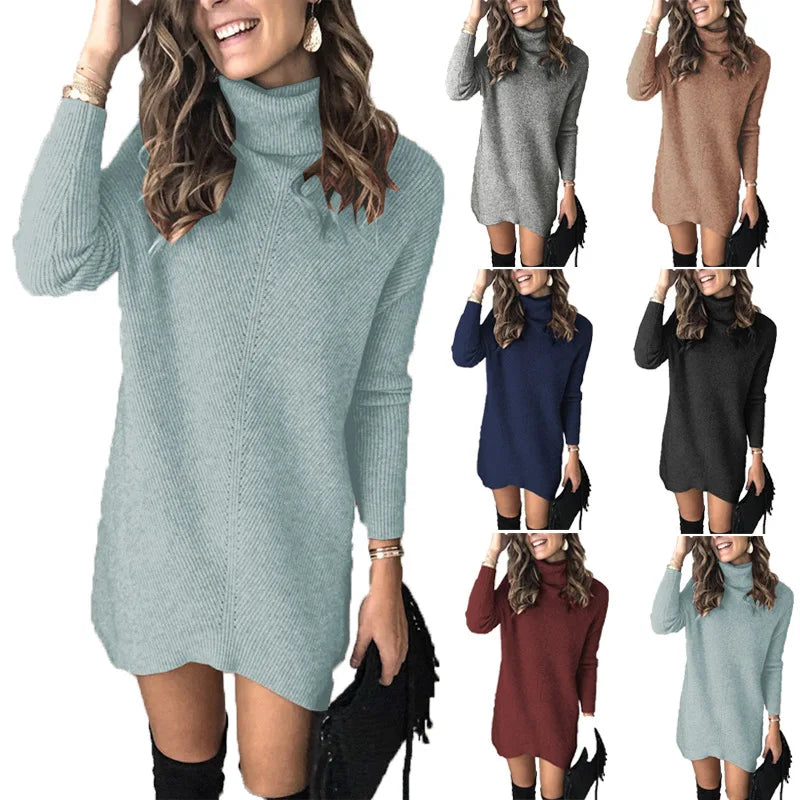 Autumn Knitted Hollow Pullover Sweater Dress for Women