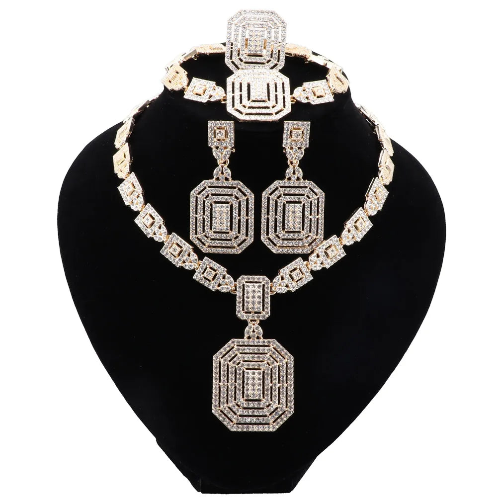 CYNTHIA Silver Plated Jewelry Set – Necklace, Earrings, Bracelet & Ring