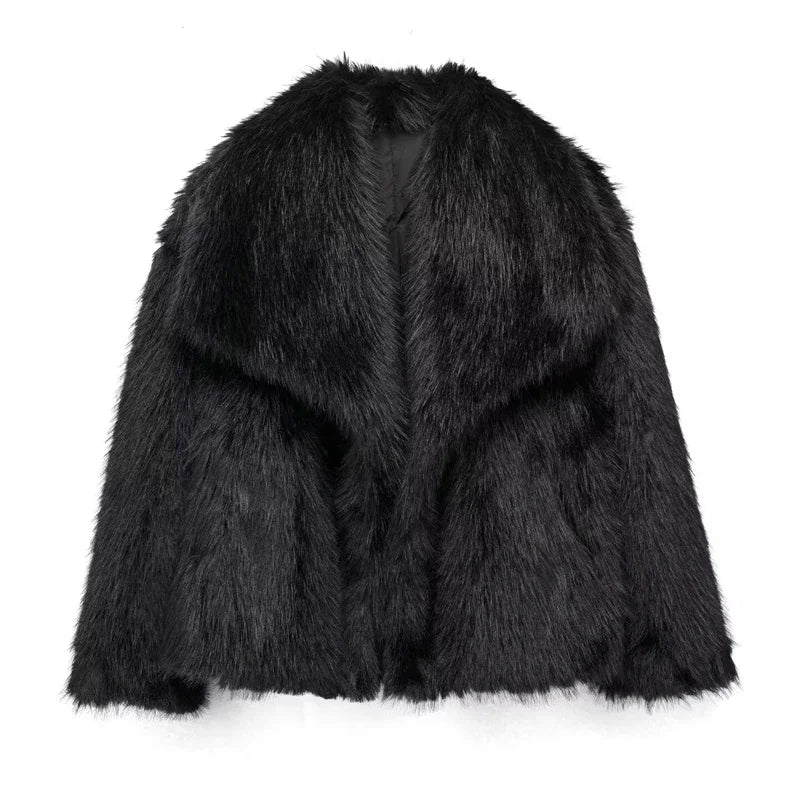 HXAO Manteau Femme – Fausse Fourrure, Fluffy, Automne/Hiver, Blanc/Rouge/Gris/Noir