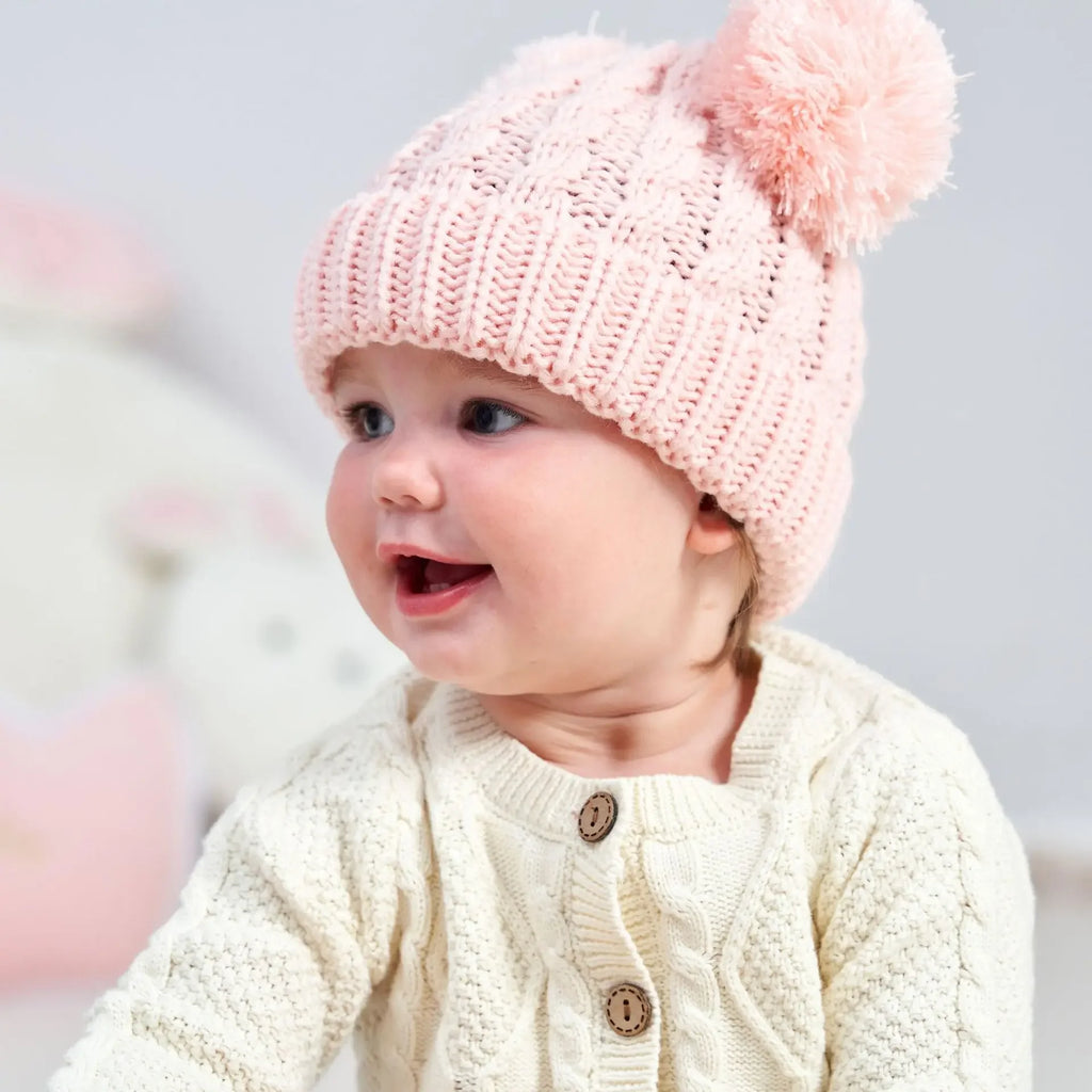 Baby Girl Beanie – Knit, Pompom, Warm, Autumn/Winter, Toddler Hat