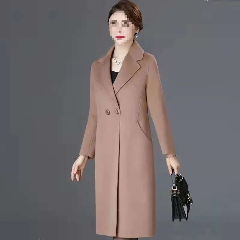 Manteau Femme Grande Taille Mi-Long – Laine, Coupe Ample, Style Coréen, Printemps/Automne, Polyester Épaissi