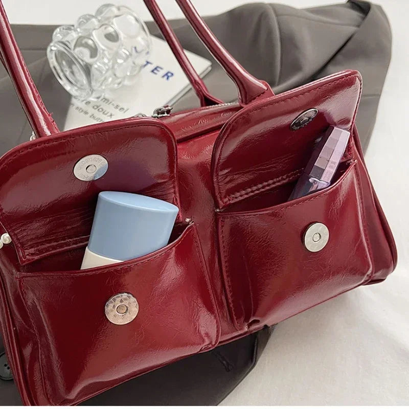 Glossy PU Shoulder Bag – Fashionable Versatile Handbag for Women