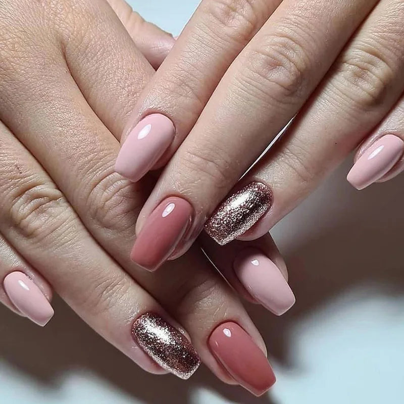 24pcs Wine Red Glitter Gradient Press-On Nails