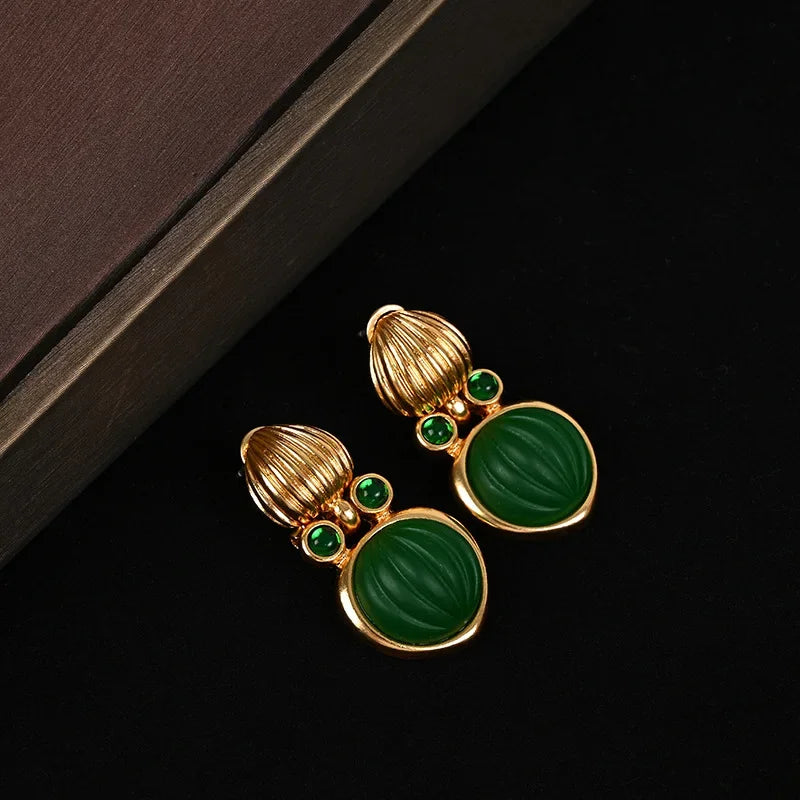 Vintage Green Crystal Layered Necklace & Earrings Set