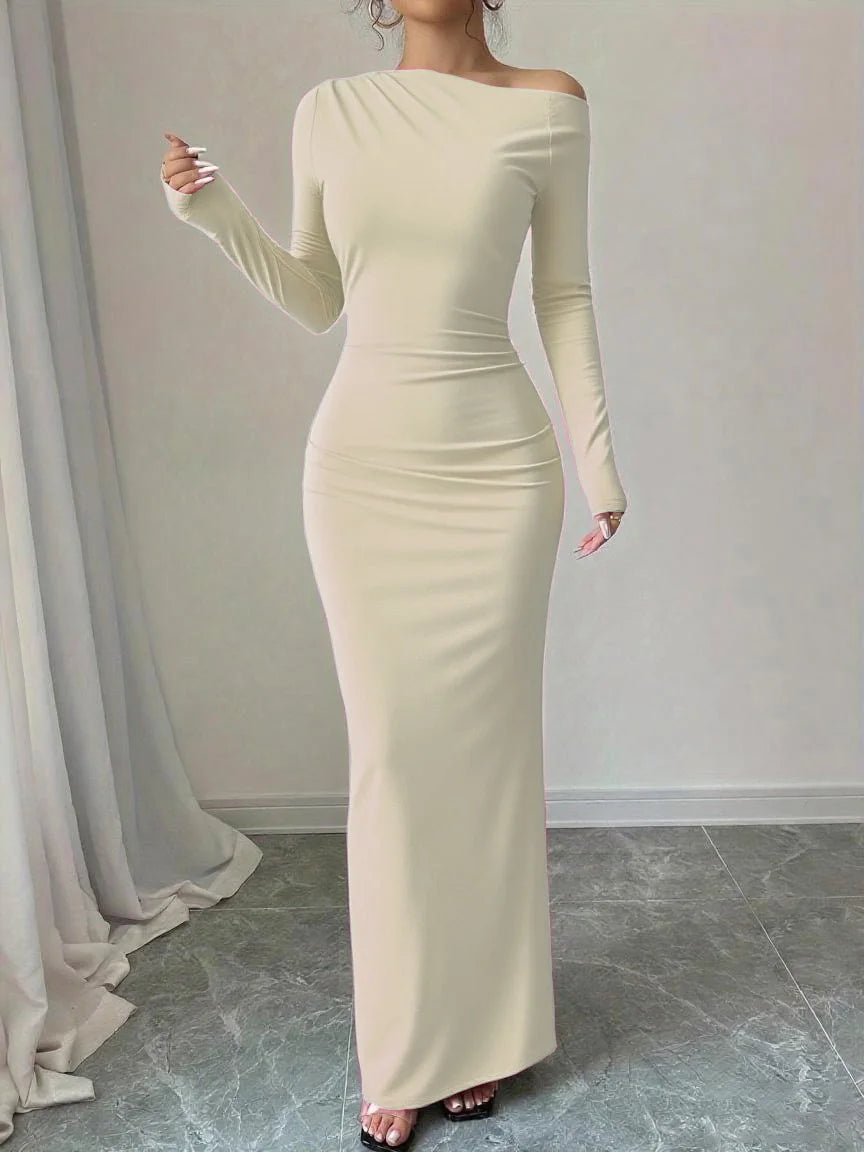 Autumn Solid Color High Waist Slim Fit Dress – Trendy & Elegant