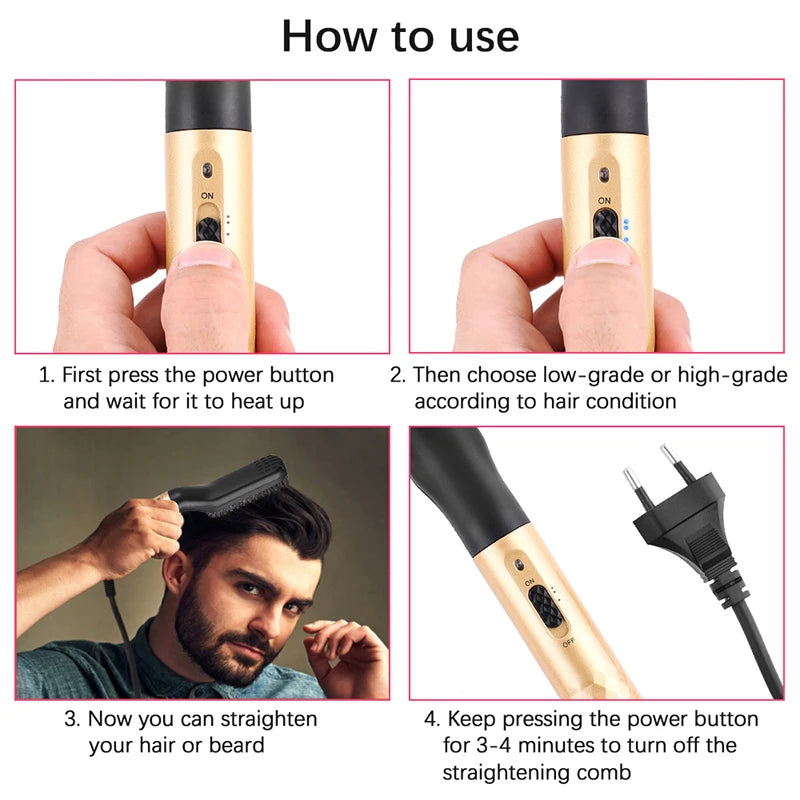Electric Hot Comb Straightener – Quick Heat, Multifunctional, Men’s Beard Care, Anti-Scald