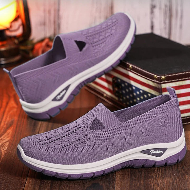 Women's Mesh Slip-On Sneakers – Lightweight Vulcanized Flats, Plus Size 42