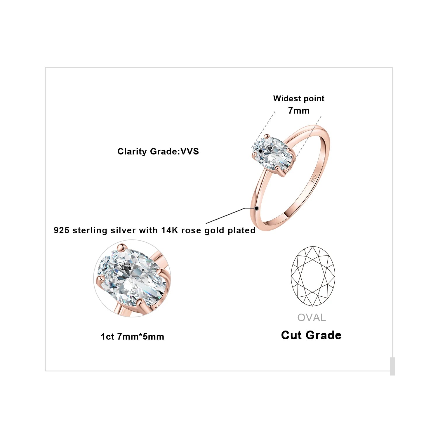 1ct 2ct Oval Moissanite Solitaire Ring 925 Silver