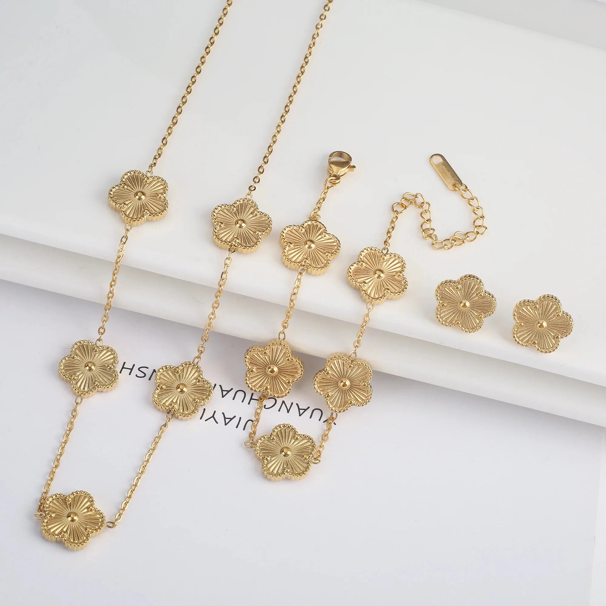 Clover Five-Leaf Stainless Steel Jewelry Set for Women