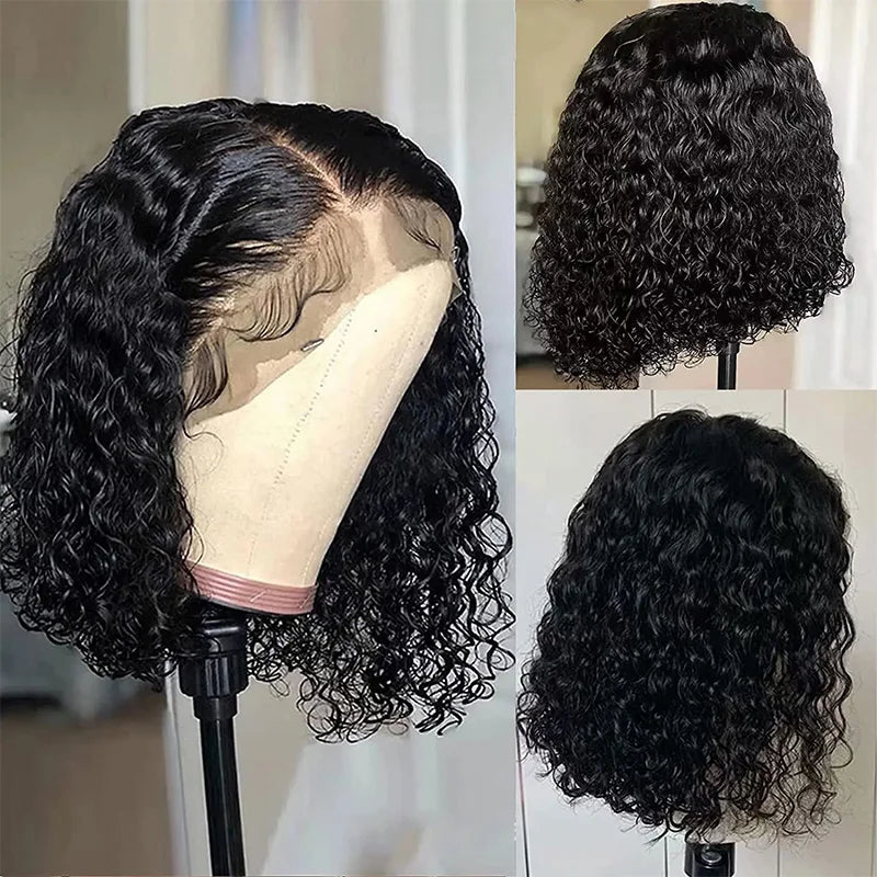 Deep Wave Short Bob Wig – 180% Density, Pre-Plucked, Side Part, 13x4 Lace Frontal, Brazilian Virgin Hair