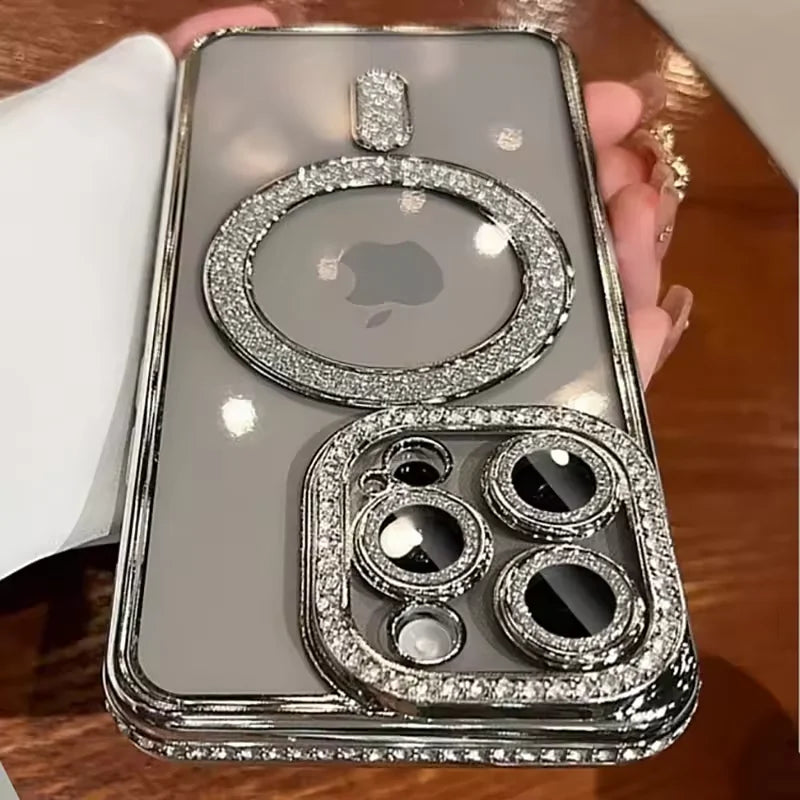 Glitter Diamond Transparent iPhone Case – Magnetic Wireless Charging Compatible