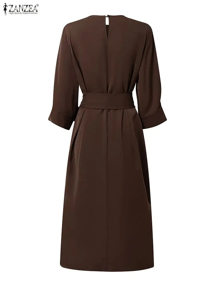 ZANZEA Women’s Autumn Belted Midi Dress