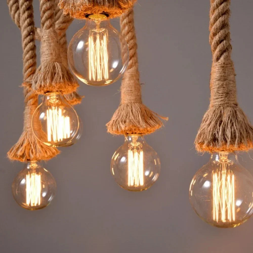 💡 Vintage Hemp Rope Pendant Light – Style Industriel Loft Décor
