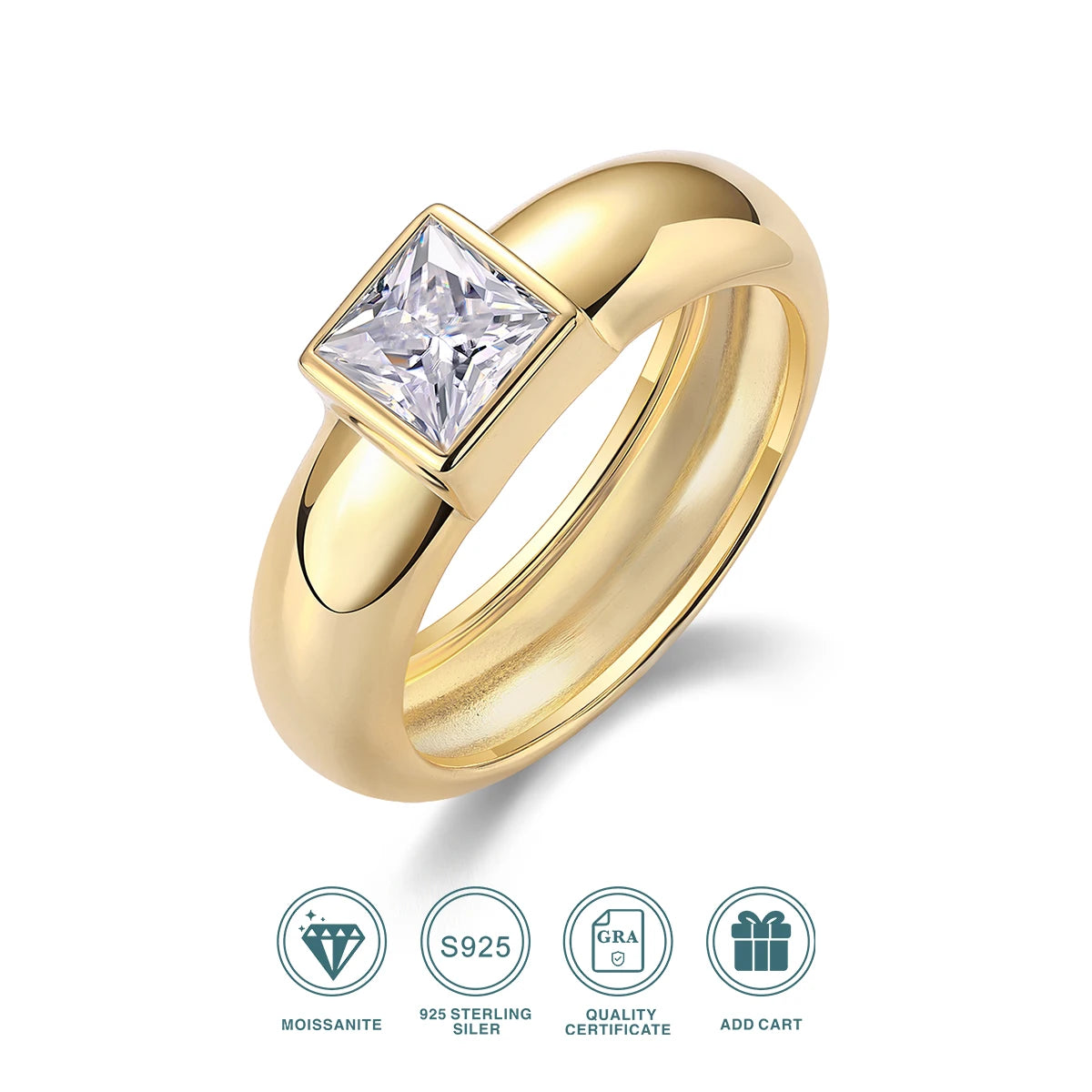 JIUZUAN 1CT Moissanite Ring – S925 Sterling Silver, 18k Plated