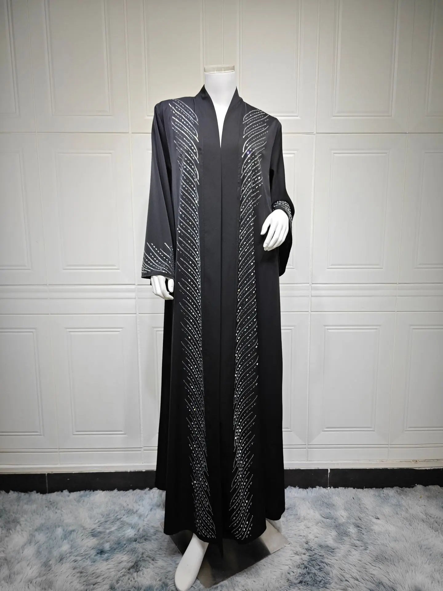Luxury Crystal Dubai Abaya Dress – Elegant Modest Kaftan Cardigan for Muslim Women